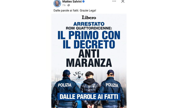 Salvini esulta per l'arresto di un 14enne ma il decreto non è in vigore