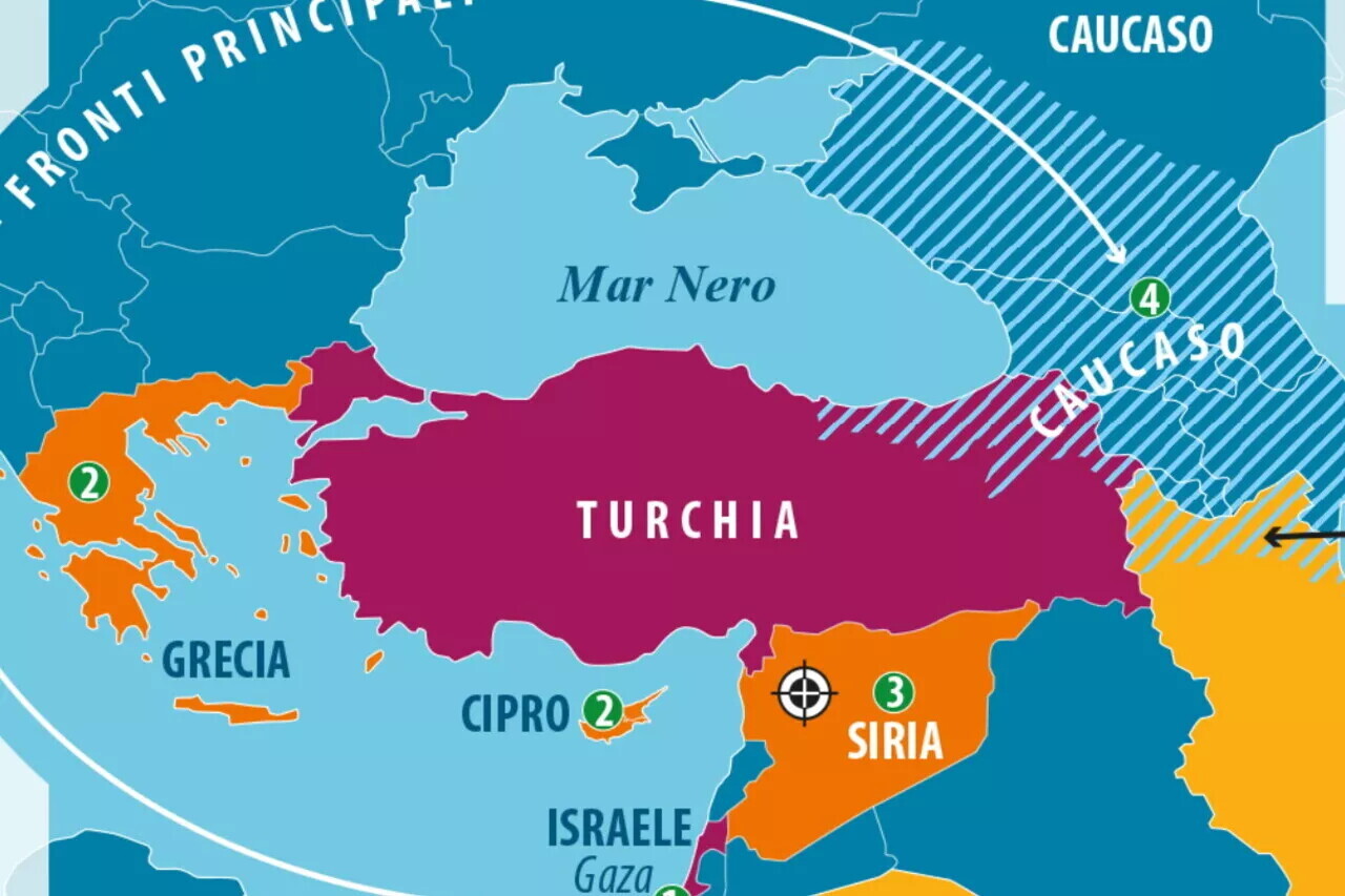 Per consultare la mappa "I fronti della sfida Turchia-Israele" <u><a href=https://www.limesonline.com/carte/carta-inedita-della-settimana/i-fronti-della-sfida-turchia-israele-22591276/>clicca qui</a></u>
