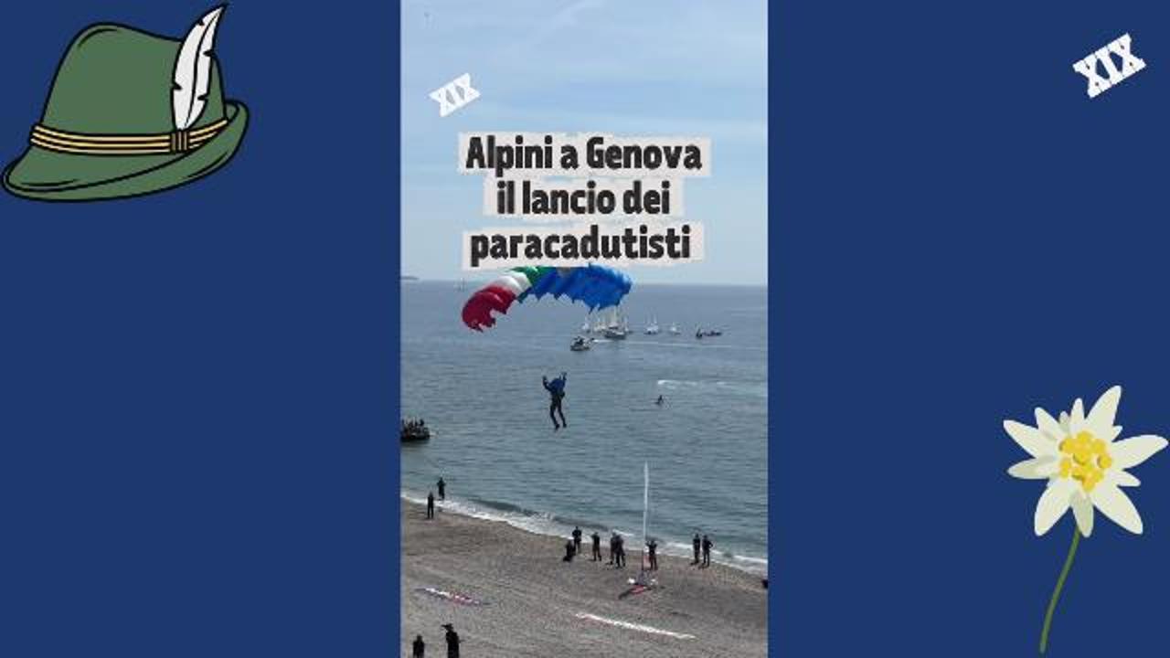 Alpini a Genova, il lancio dei paracadutisti in Corso Italia