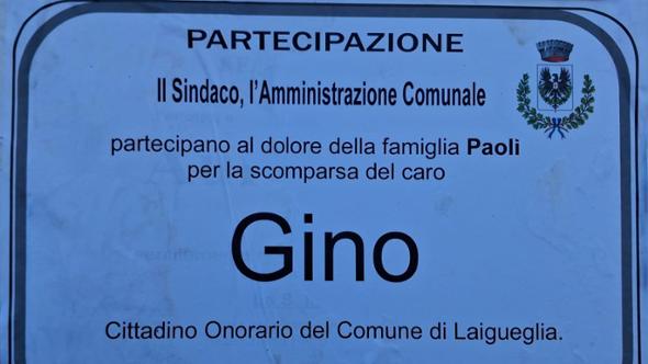 Laigueglia, manifesto funebre del Comune per la scomparsa del “cittadino onorario” Gino Paoli 