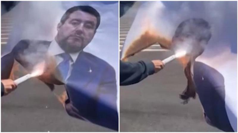 Studenti in piazza a La Sapienza bruciano l'immagine di Salvini