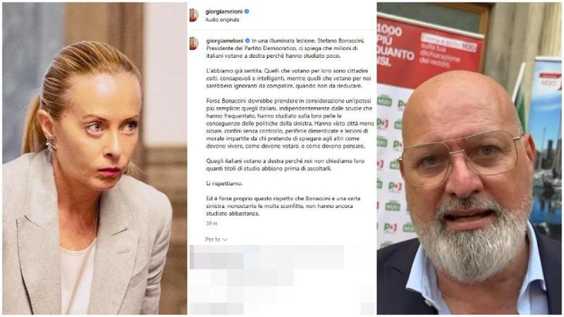 Meloni a Bonaccini: “Reputa ignorante chi ci vota. Non chiediamo titoli di studio, ascoltiamo”