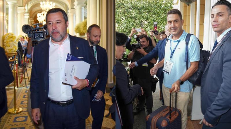 Incontro e stretta di mano tra Matteo Salvini e Roberto Vannacci a Cernobbio