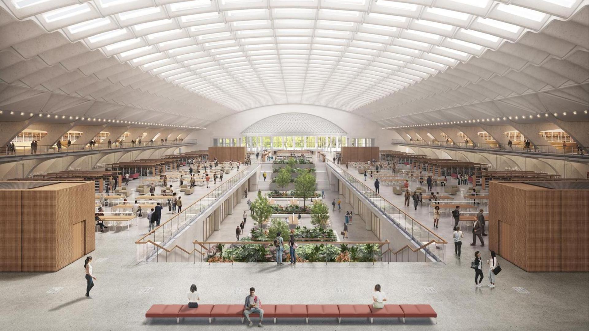 Design for the interior of the new library in the Torino Esposizioni pavilions