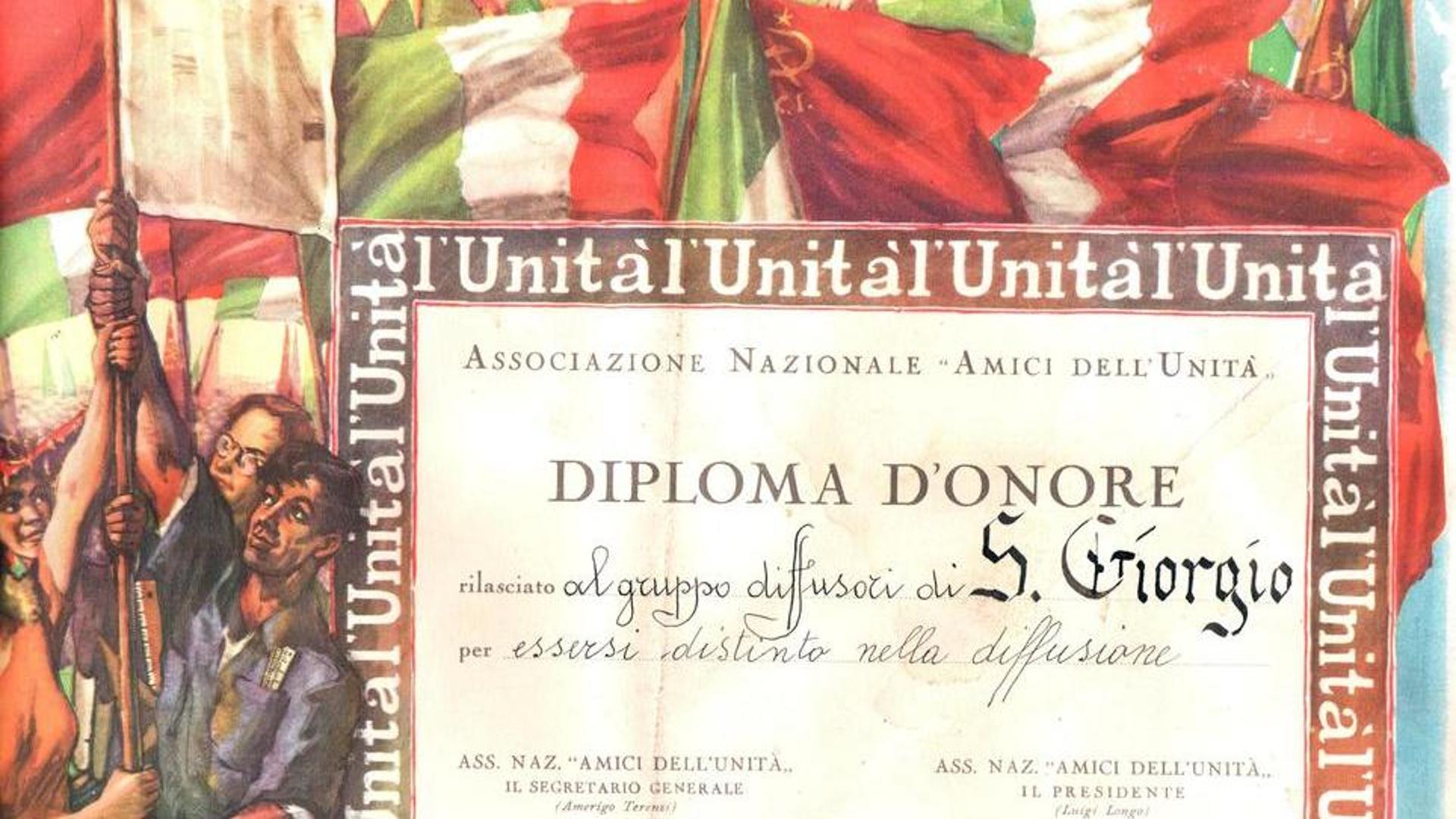 Ritrovato un diploma degli amici dell’Unità rilasciato da Luigi Longo